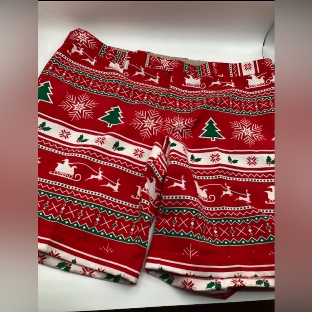OppoSuits Winter Wonderland Men’s Shorts Ugly Sweater Party Size 43” Red Funny